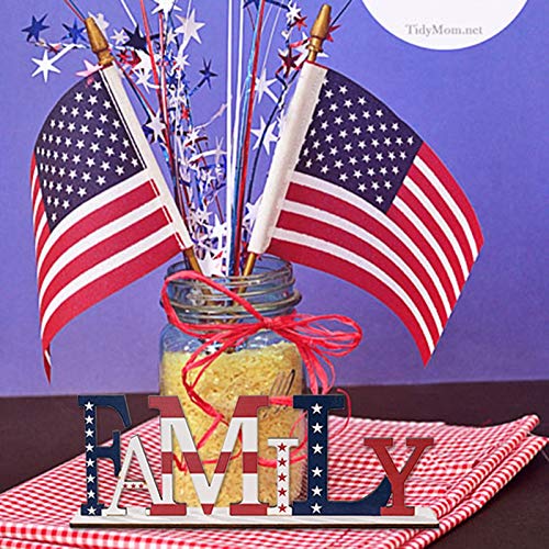 image for Taswuw 'Family' Independence Day Home Table Decoration, Patriotic Wood