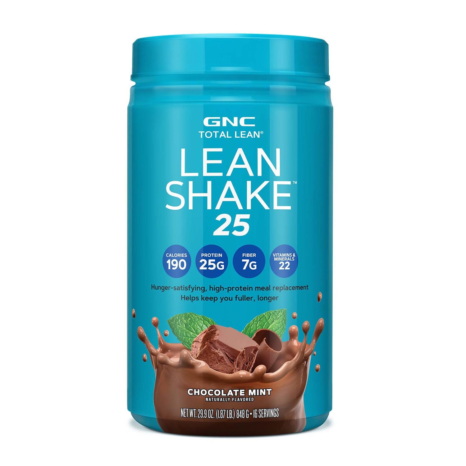 GNC Lean Shake 25 Meal Replacement Powder, Weight Management, With 25g Protein and High Fiber, Keto, Chocolate Mint, 16 Servings