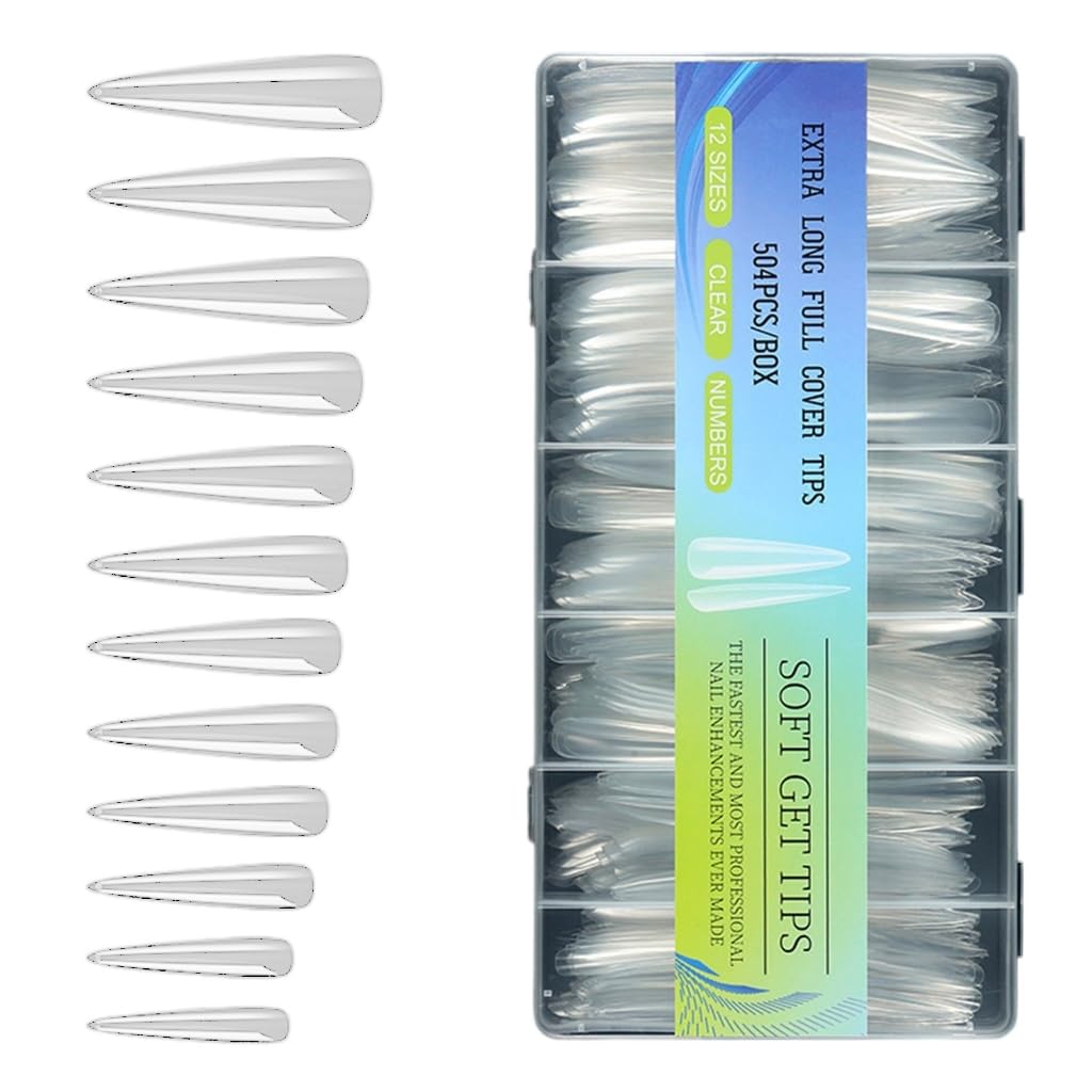 504Pcs Full Covers False Nails Tips Square French Fake Soak Off Gels Nails Extension Tips Nails Supplies