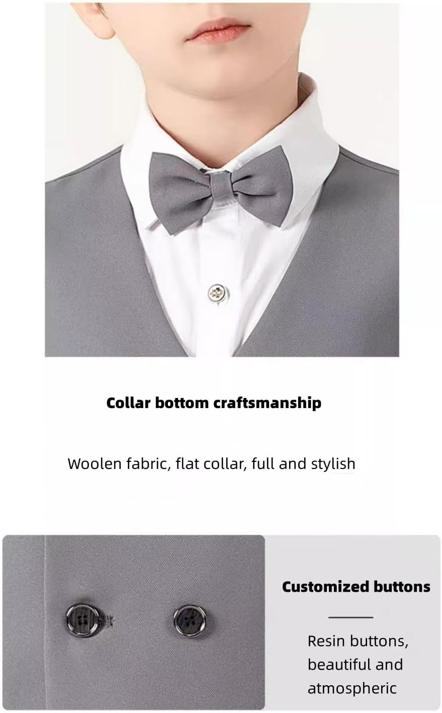3 Piece Boys' Suit Set Formal Slim Fit Tuxedo Formal Dress Pants Vest Bow Tie for Party Prom Wedding