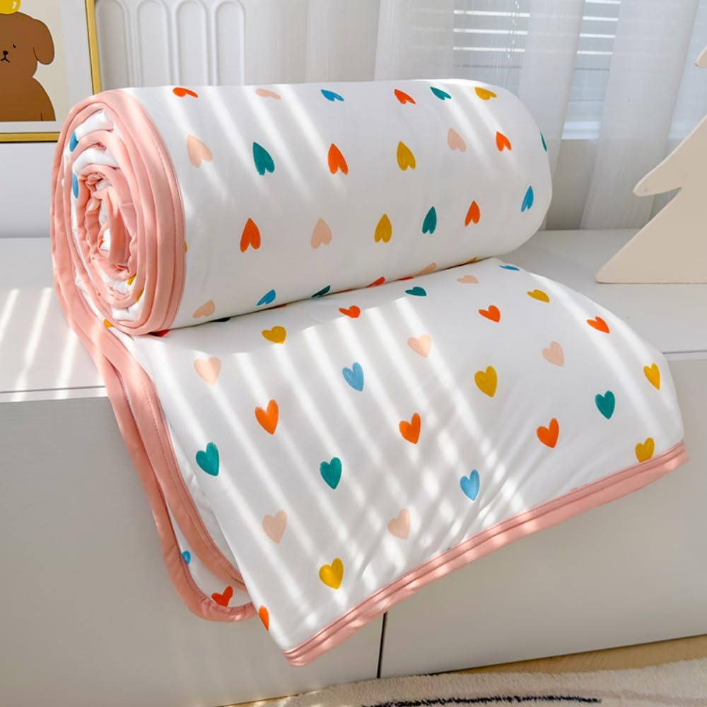 DOTBUY-SHOP Quilt Bedspread, Cute Summer Bedspread Soft Lightweight and Breathable, Multipurpose Bed Cover for Spring and Summer, Bedspreads 90/120/150 Children and Girls (Heart, 150 x 200)