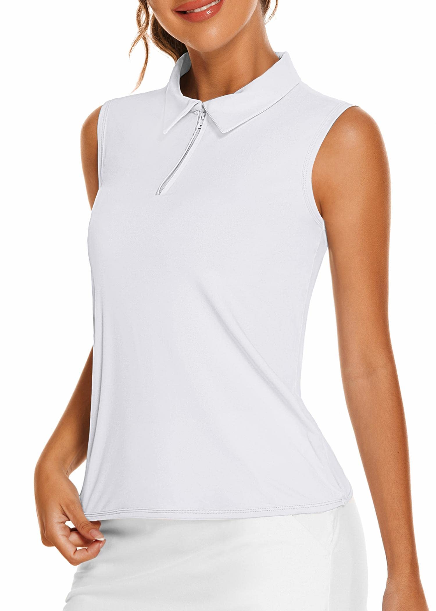 COOrun Golf Shirts for Women UPF 50+ Sleeveless Polo 1/4 Zipper Tank Tops