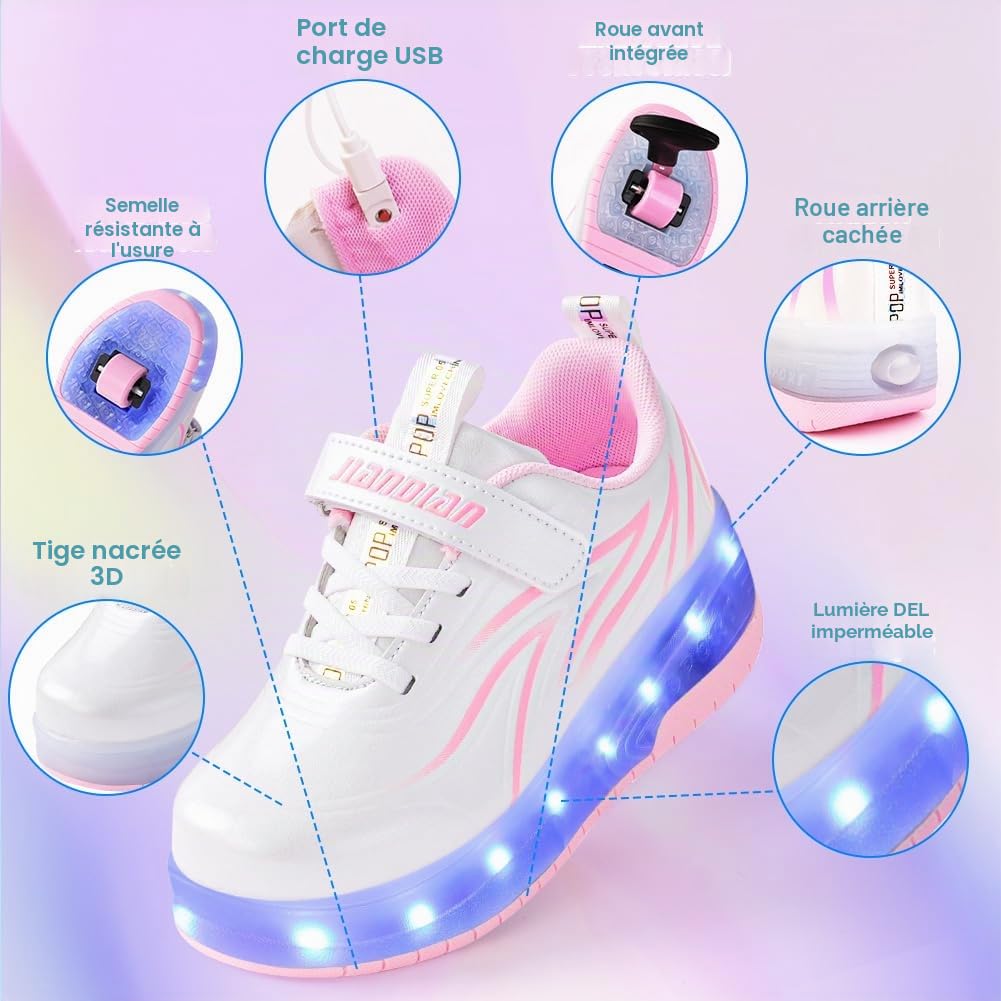 flintronic Chaussures à Roulette Garçons Filles, Chaussure à roulettes pour Enfant 2 en 1, LED Lumières, Outdoor Sports Sneakers