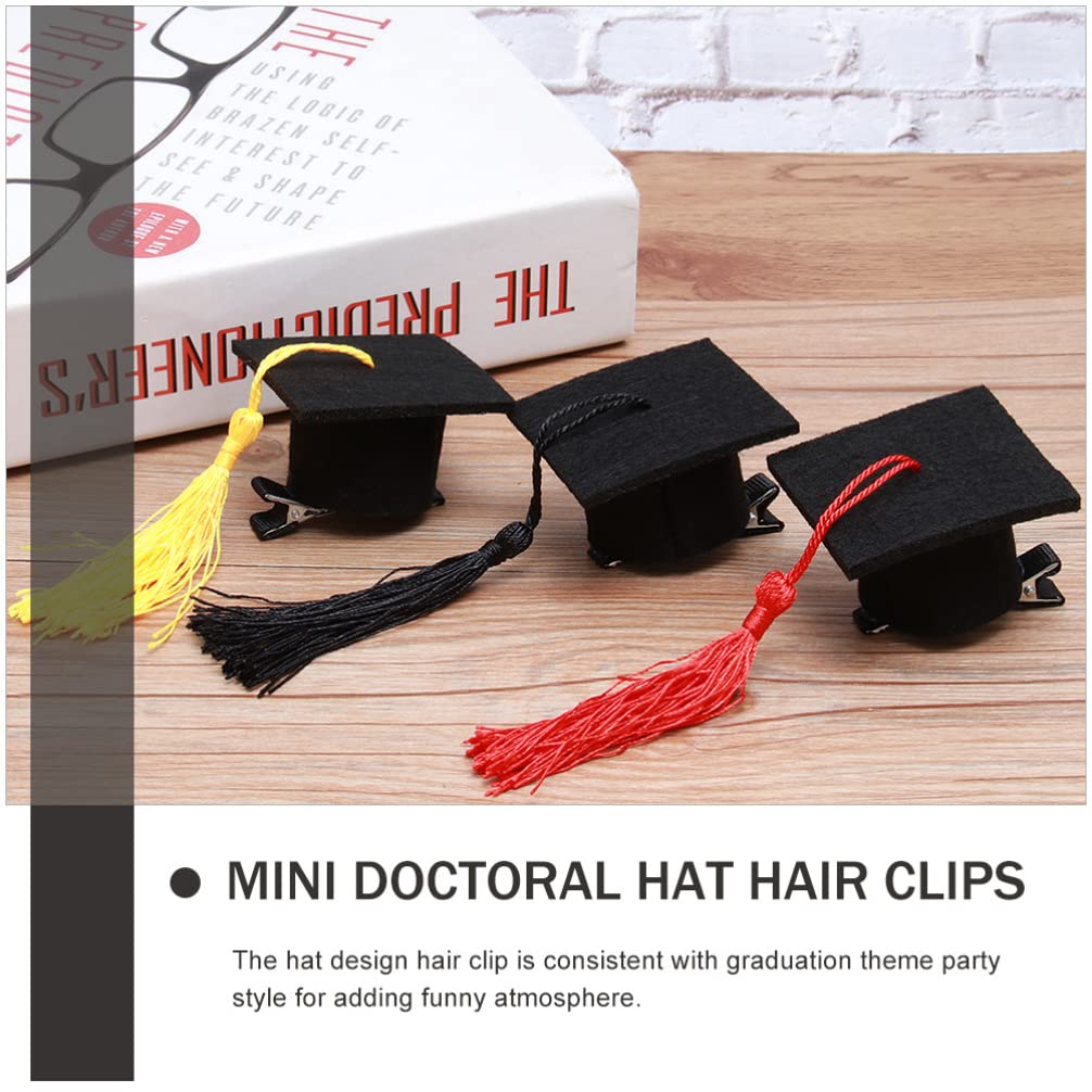 NUOBESTY Graduation Hat Hair Clip, 2Pcs Mini Doctoral Cap Headband for Graduation Hair Accessories, Black