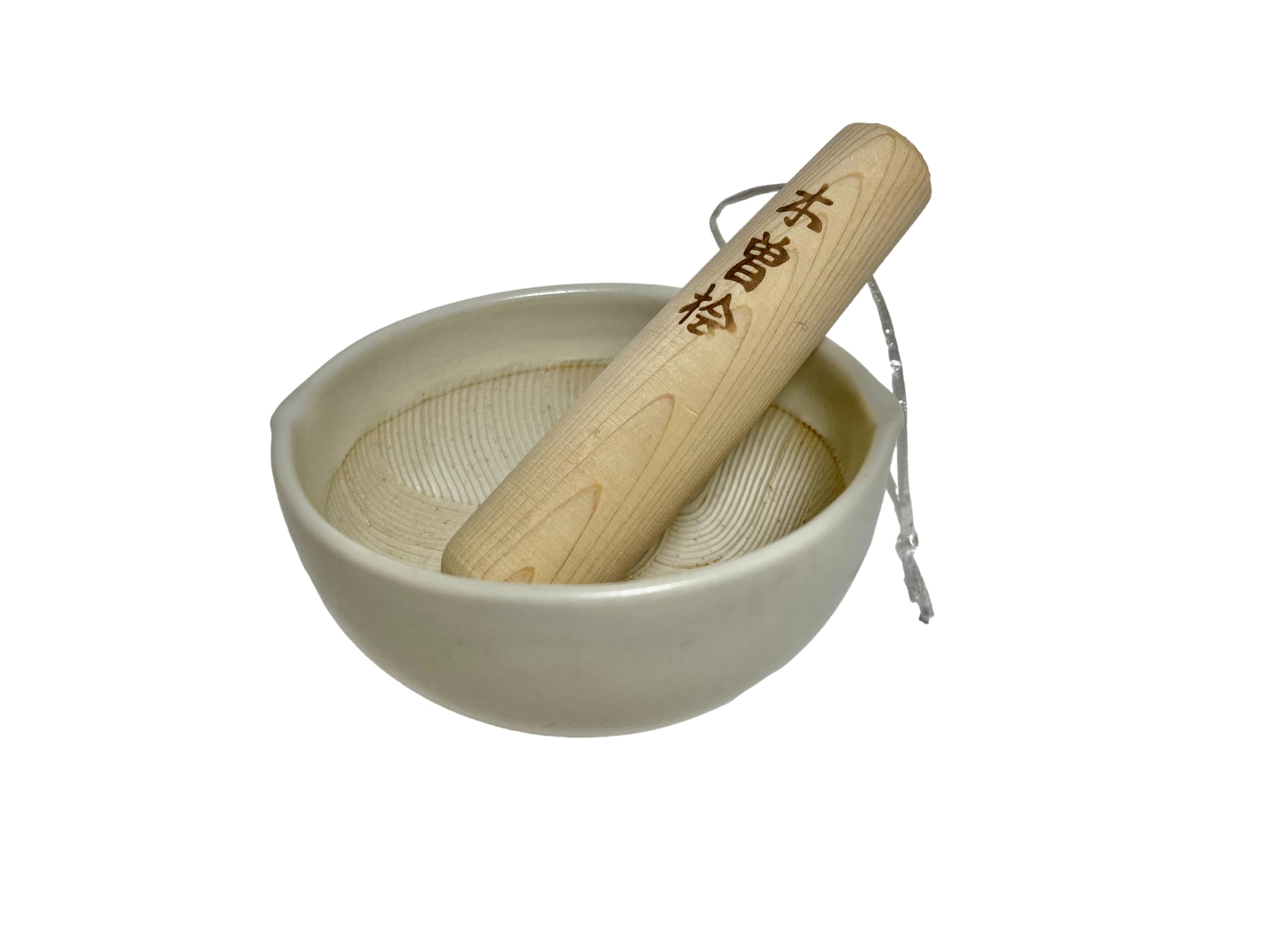 Made in Japan Small Ripple Ridge Mortar & Pestle (Suribachi & Surikogi) Set, Small 4.53 x 4.21 x 2.17 Inches, for Both Right and Left Handed, Mino Ware Pottery M87233