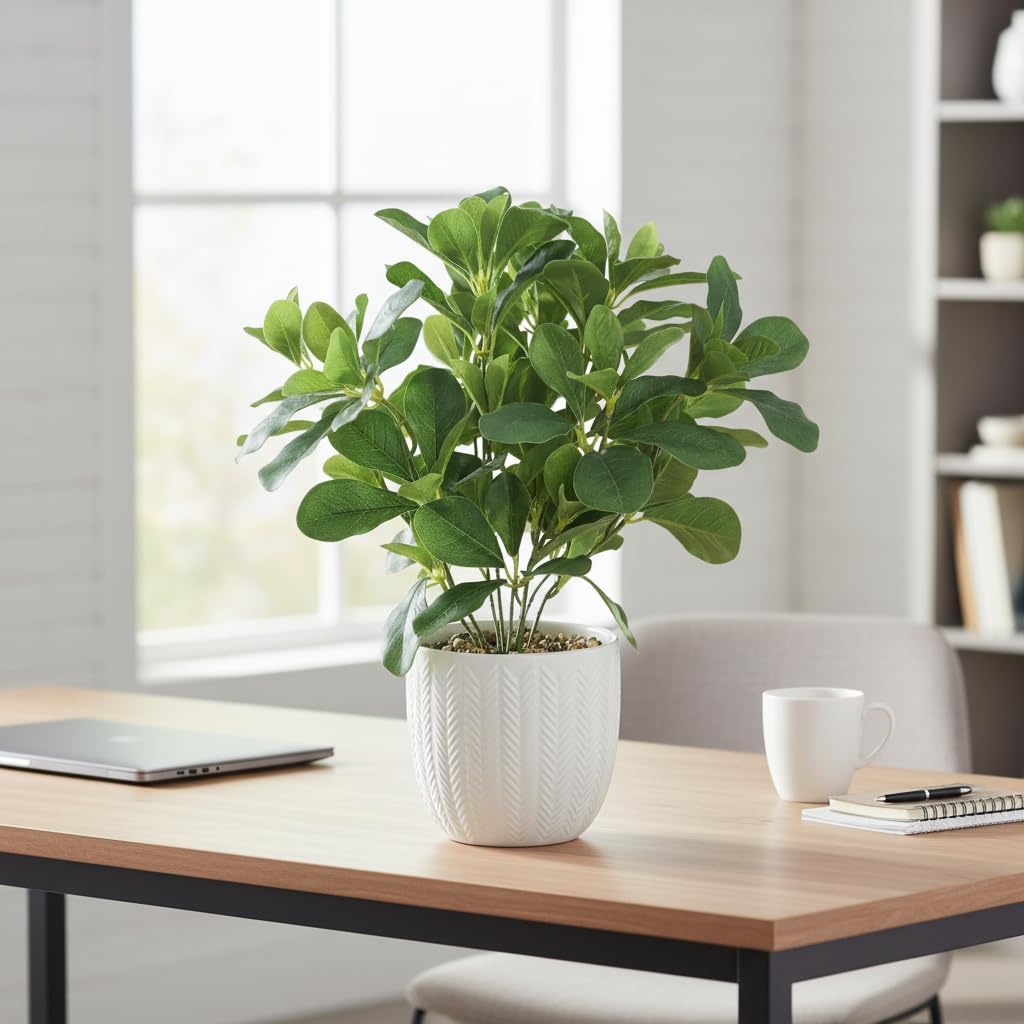 Artificial Potted Plant Leaves, 16.9" Artificial Shrubs Plants Arrangements Fake Eucalyptus Leaves with Vase Faux Greenery Leaf for Home Garden Table Centrepieces Indoor Décor - Image 6
