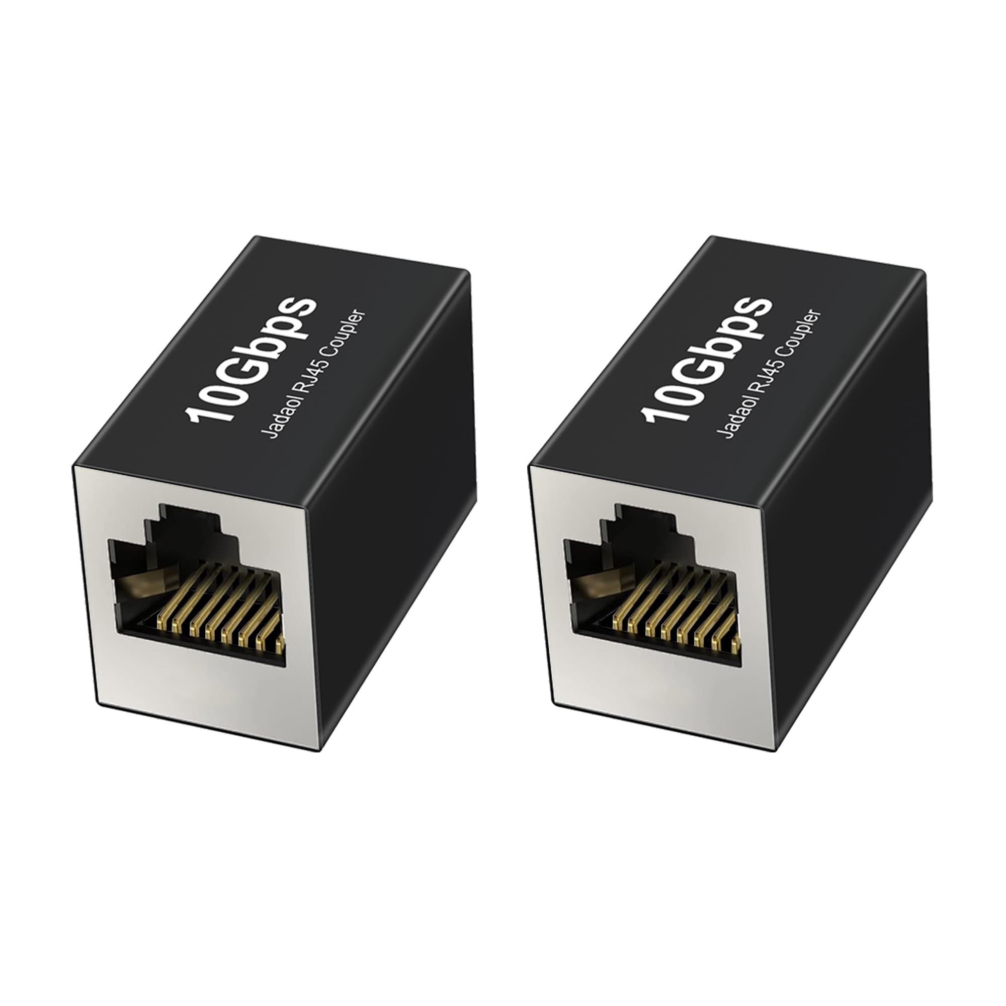 Jadaol [UL Listed Shielded 10Gbps Inline RJ45 Coupler 2-Pack, Black | Gold-Plated Contacts Aluminum Alloy Ethernet Extender, PoE Supported Female to Female Adapter for Cat8 Cat7 Cat6a Cat6 Cables