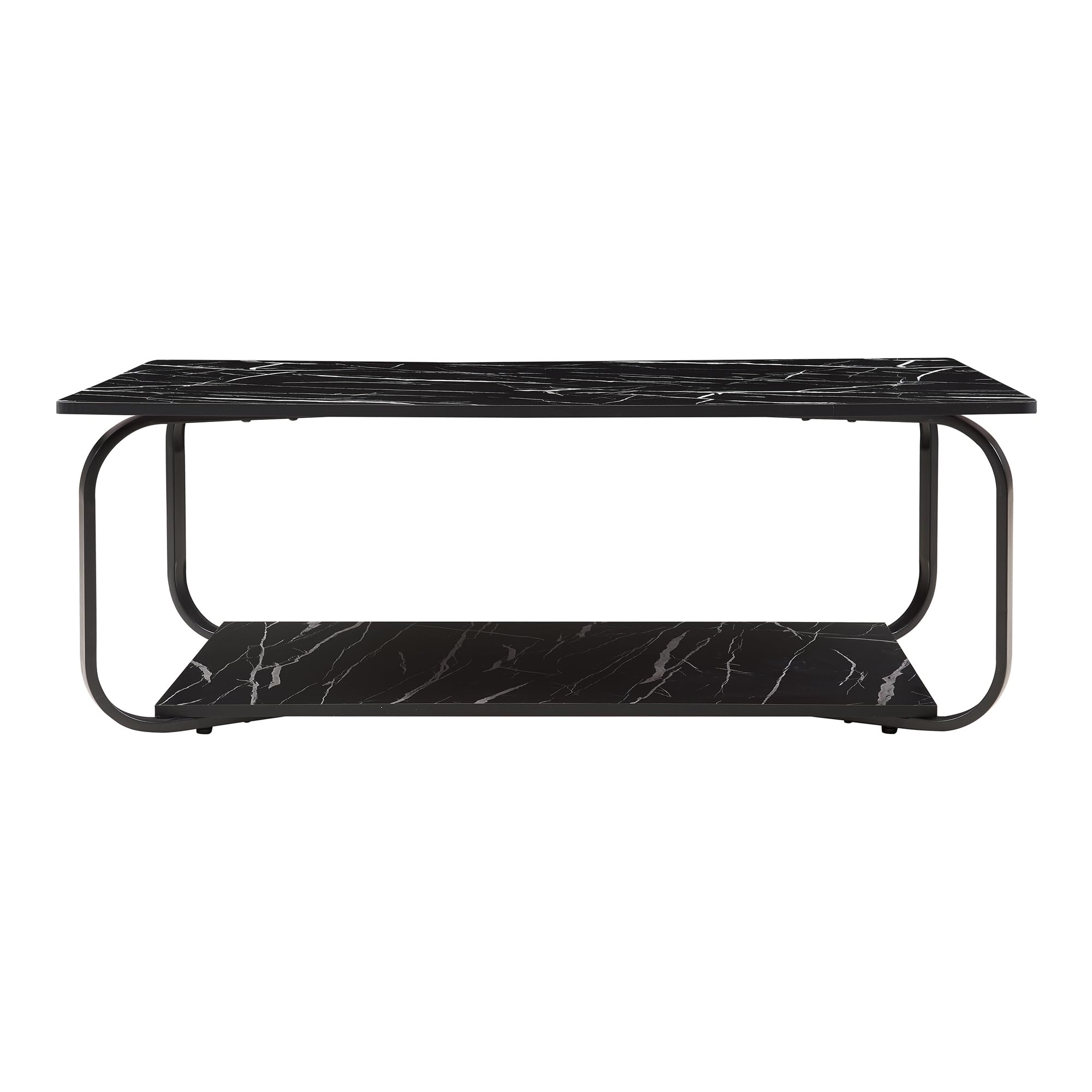 [en.casa] Table Basse de Salon avec Étagère Table d'Appoint avec Surface de Rangement Design Style Intemporel Plateau Rectangulaire MDF Acier 120 x 60 x 43 cm Effet Marbre Noir
