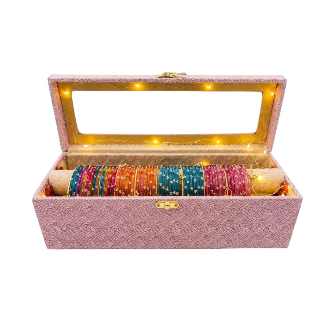 Pink Bangle Gift Box with Multicolor Bangles Set for Women | Decorative Jewelry Storage Box with Velvet Rod & Lock | Bridal Wedding Gift Hamper for Wife Girlfriend Birthday Karwa Chauth-image-24