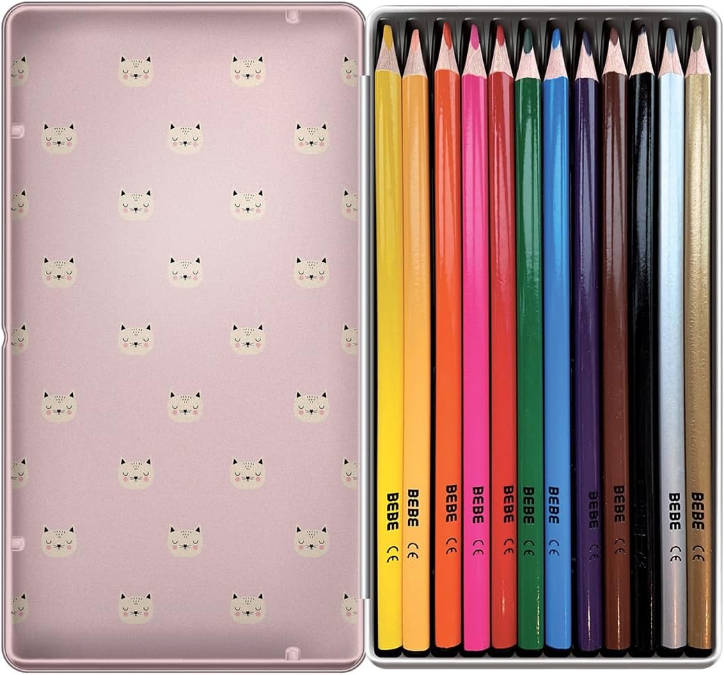 Interdruk 12 Premium Triangle-Shaped Colouring Pencils for Children in Metal Tin Case - Girl's Set
