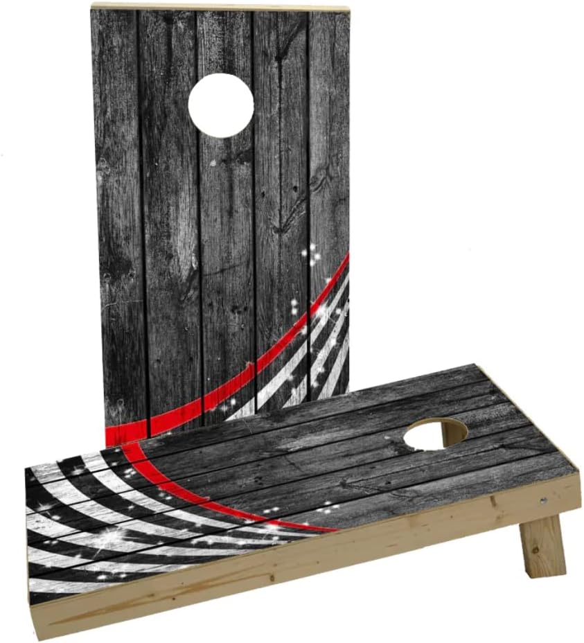 Red Line Firefighter Wood Custom Cornhole Board Game Set