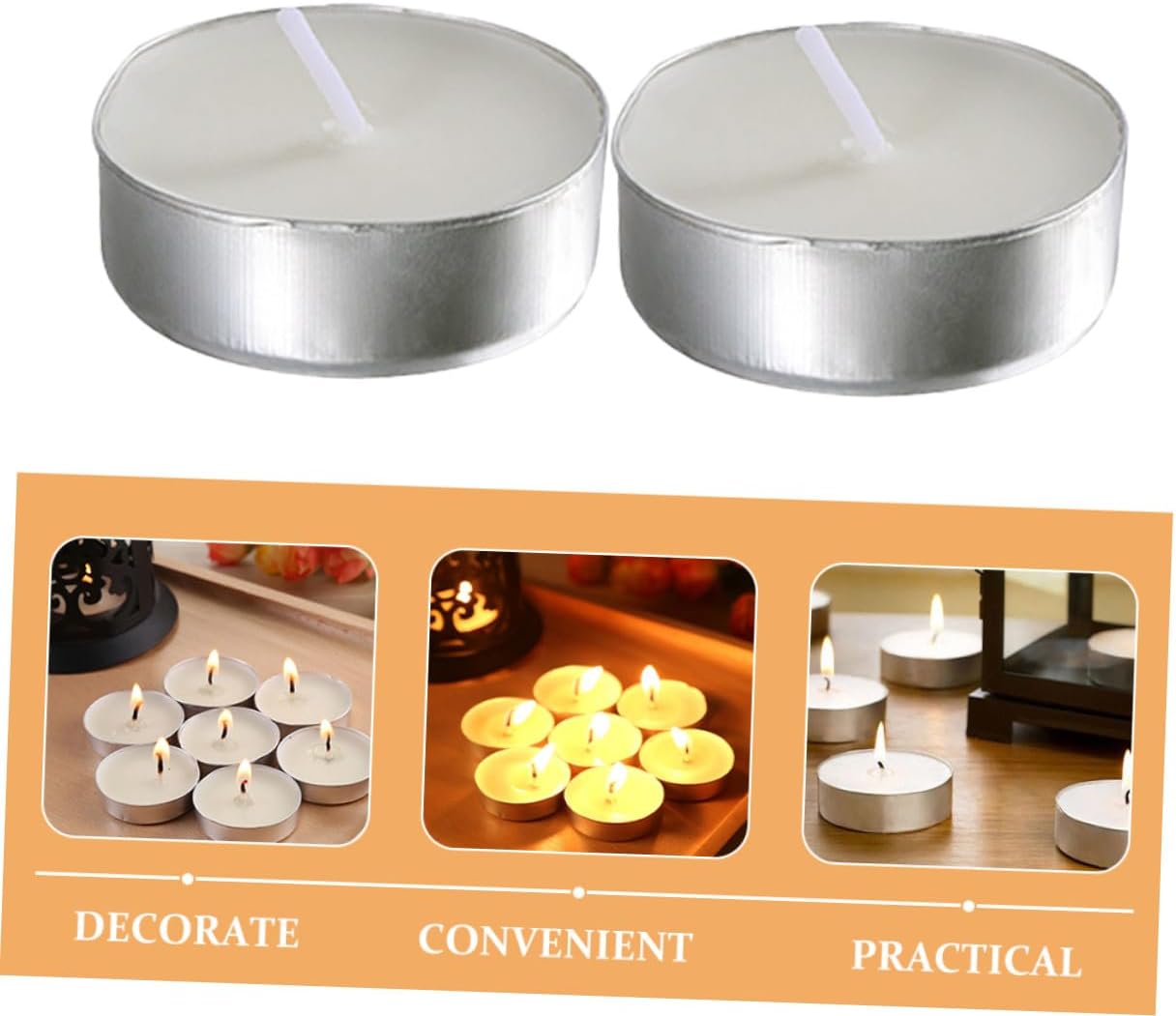 White Round Tealight Candles 50pcs Smokeless Unscented Mini Multi-Function Candles for Wedding Home Décor and Romantic Events, 2pcs