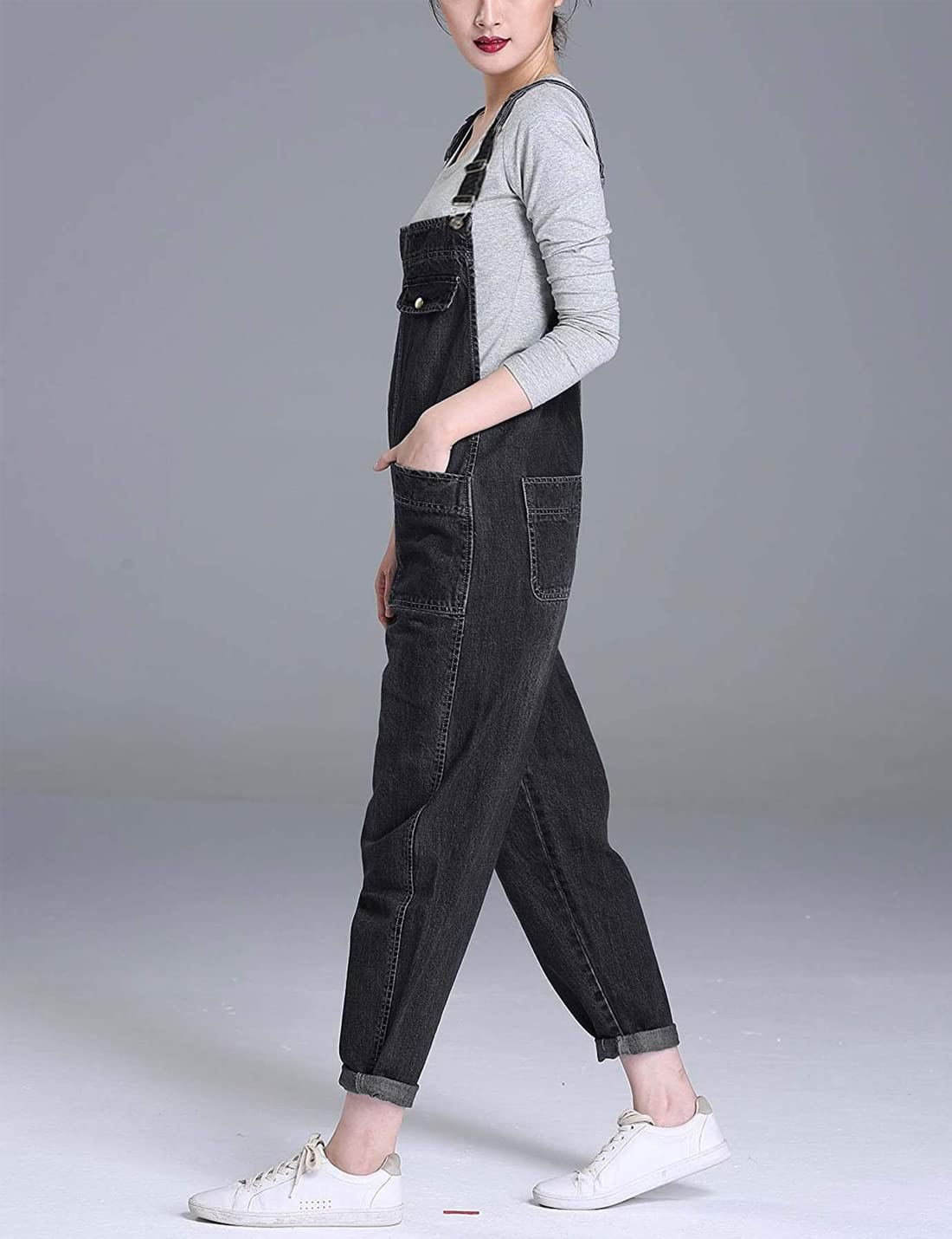 Sukany Damen Casual Baggy Denim Jeans Overalls Lose Latzhose Harem Strampler Jumpsuit Hosen