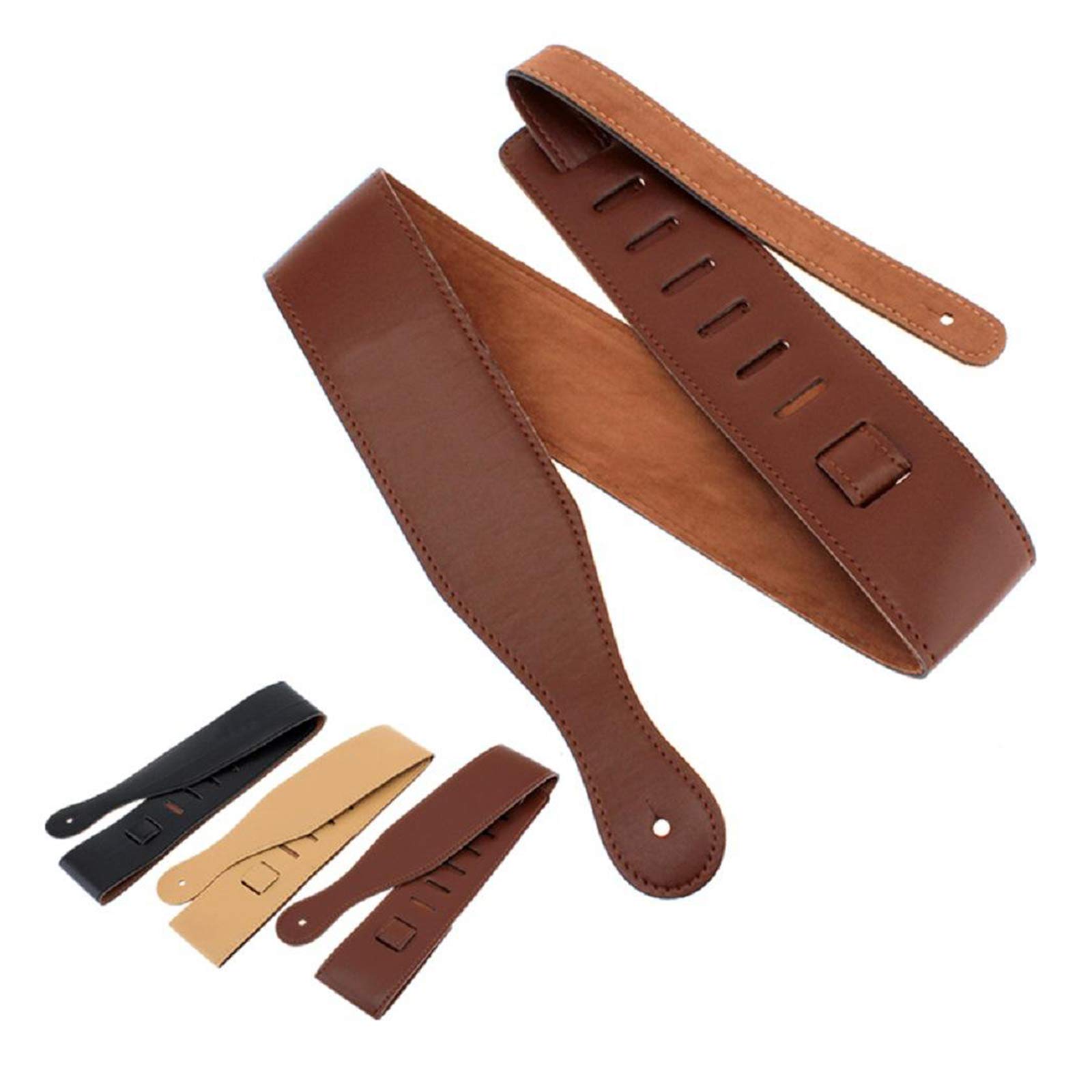 Correas ajustables de cuero para guitarra, de lujo, de 6,5 cm de ancho, color marrón