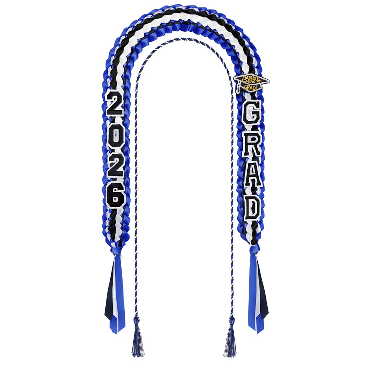 Yigney Graduation Lei Set 11 Pcs Class of 2025 Grad Ribbon Leis with Honor Cord Double Braided Graduate Leis for Men Women Blue Black White-picture-56