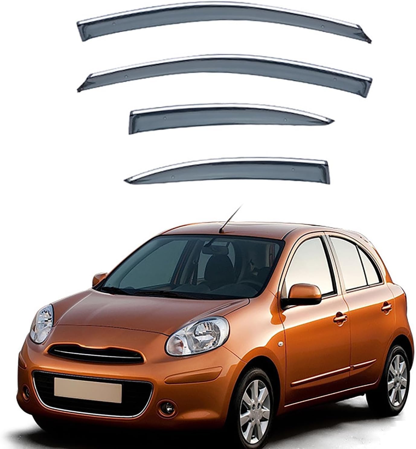 FengXH Window Deflectors for Nissan March/Micra MK4-K13 2011-2015++ - 4pc Smoke Tint, Waterproof, Noise Reducing.