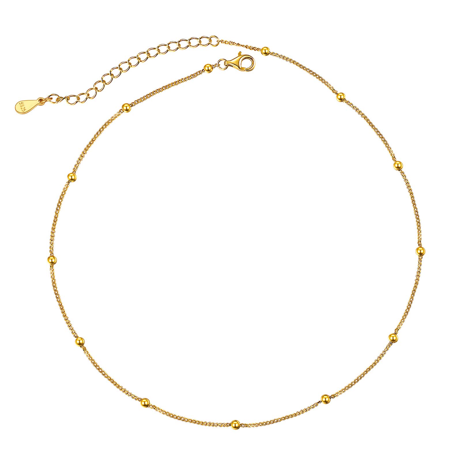 ChicSilver Choker Mujer Plata de Ley 925 Collar Cadena Fina Gargantilla Corta con Abalorios Pequeños Bolitas/Estrella/Luna/Joyería Moderna Madre Pareja Amiga