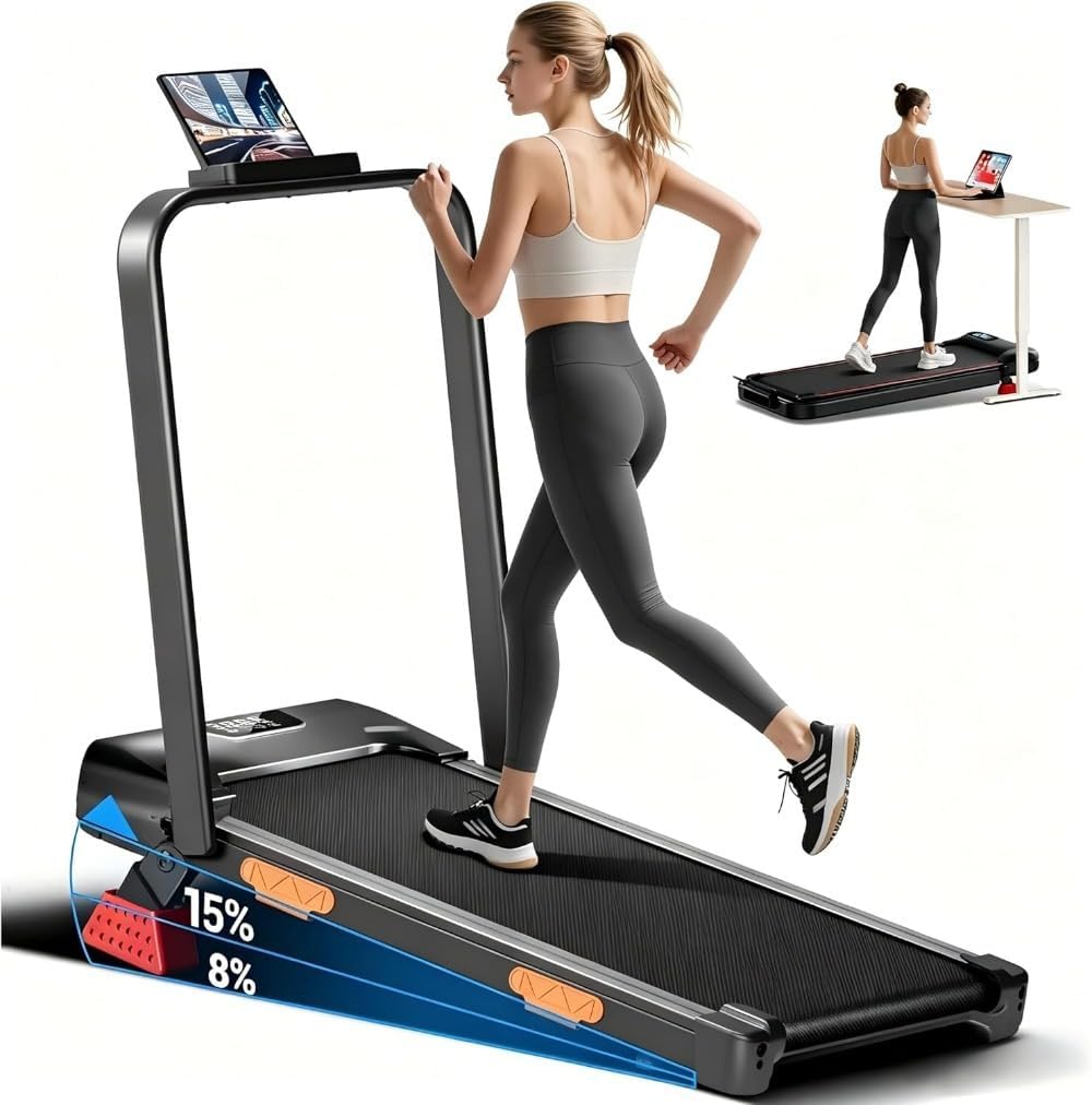 Walking Pad with 15% Incline 0.6-6.2MPH 2.5HP Foldable Portable Treadmill Compact Walking Pad 300LBS with Remote Control