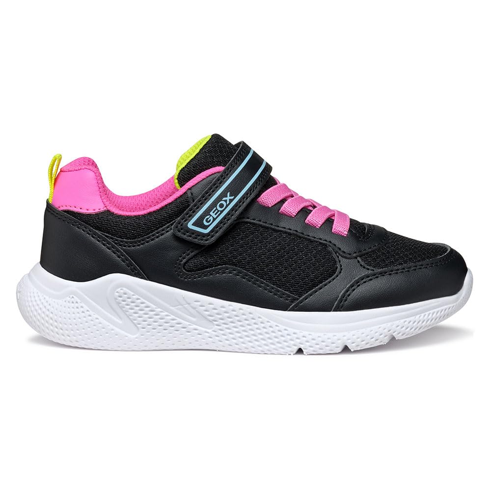 Geox J SPRINTYE Girl Sneaker, Black/Fluo Fuchsia, 10 UK Child