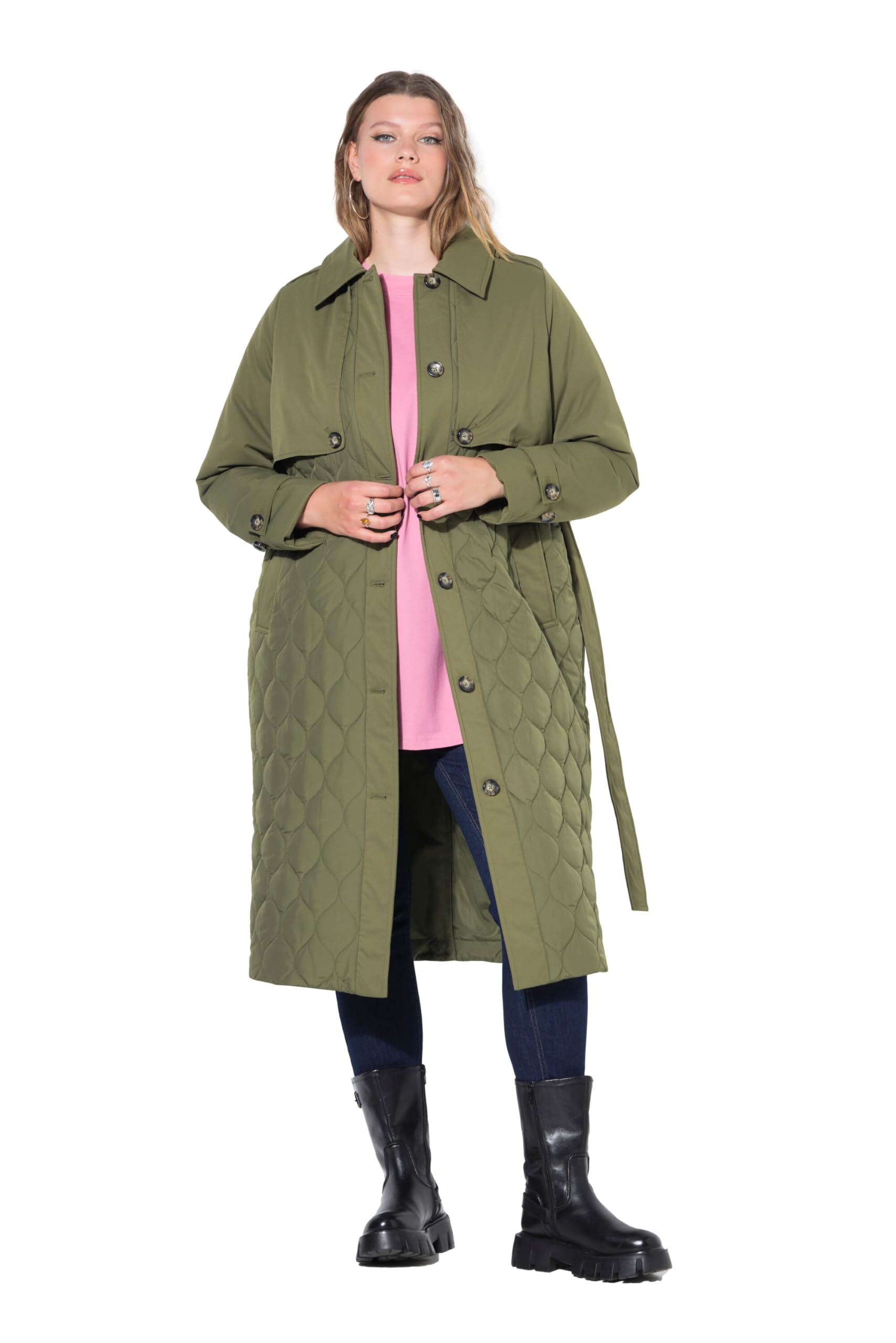 Studio Untold Damen große Größen Übergrößen Plus Size Trenchcoat, Teil- Steppung, wattiert, Bindegürtel 844548