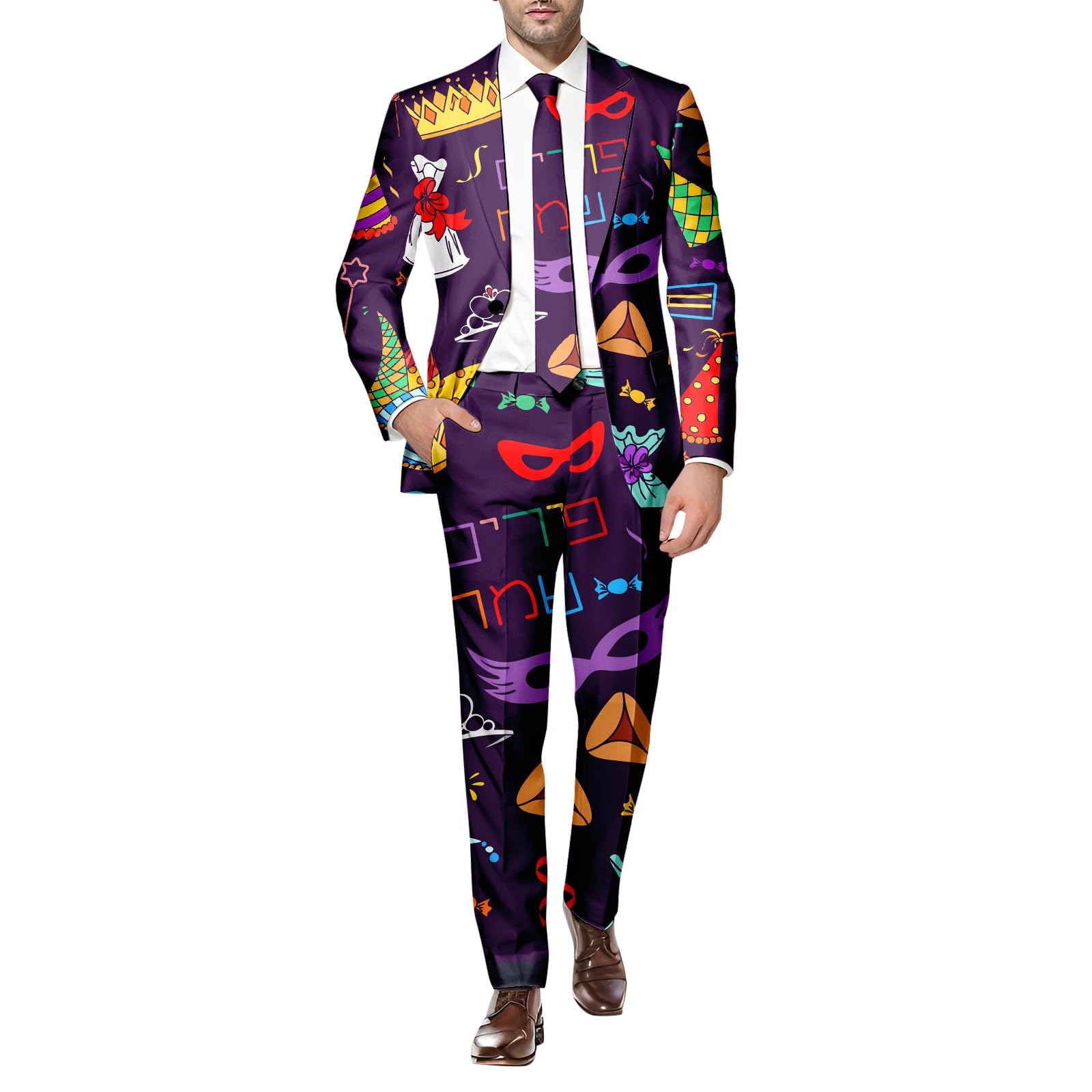 Herren Lustiger Masken Anzug Prom Suits FaschingskostüMe Mit Bunten Drucken 60Er Jahre Pop Art Style Outfit Party Jacke Und Hose Karneval Mottoparty Mardi Gras Sakkos