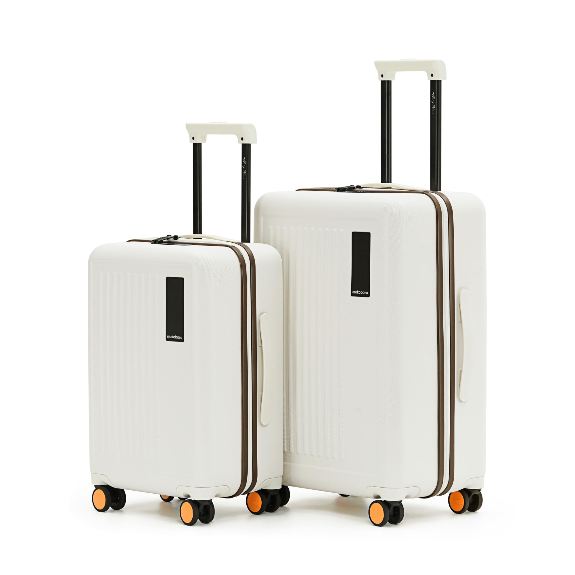 MOKOBARA Transit Set of 2 Luggage Trolley Bag,Cabin(40L)+Check-in(65L),Polycarbonate Hardshell,360°Silent Wheels,TSA Lock,Premium Zipper,Suitcase for 18-21 Day Travel,White(Still Loading Brownray)
