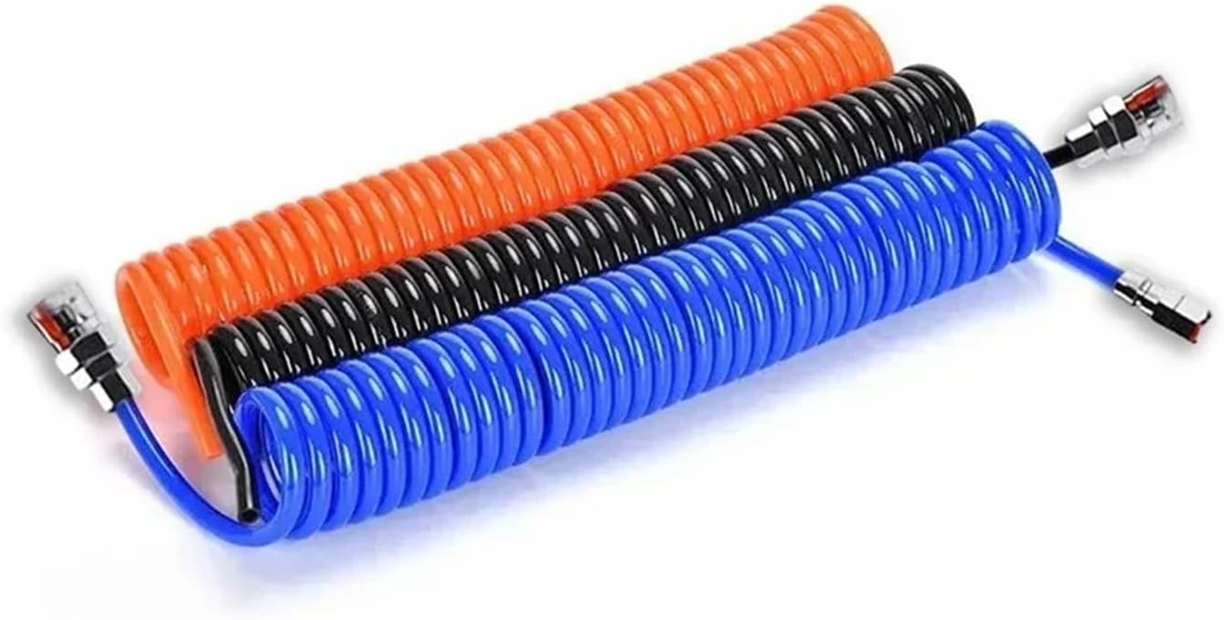 3/6/9/12/15M PU Air Compressor Hose Tube Flexible Tool With Connector Pneumatic Polyurethane Spring Spiral Pipe joint(6x4mm Black,15M-C (JP) Fitting)