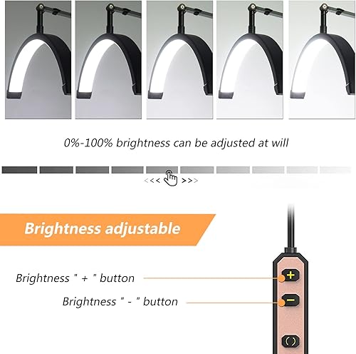 Miniatura 3 de Luz de pestañas para tecnología de pestañas, luz de media luna ajustable 2 en 1 para pestañas, luz de brazo oscilante, con soporte para teléfono,