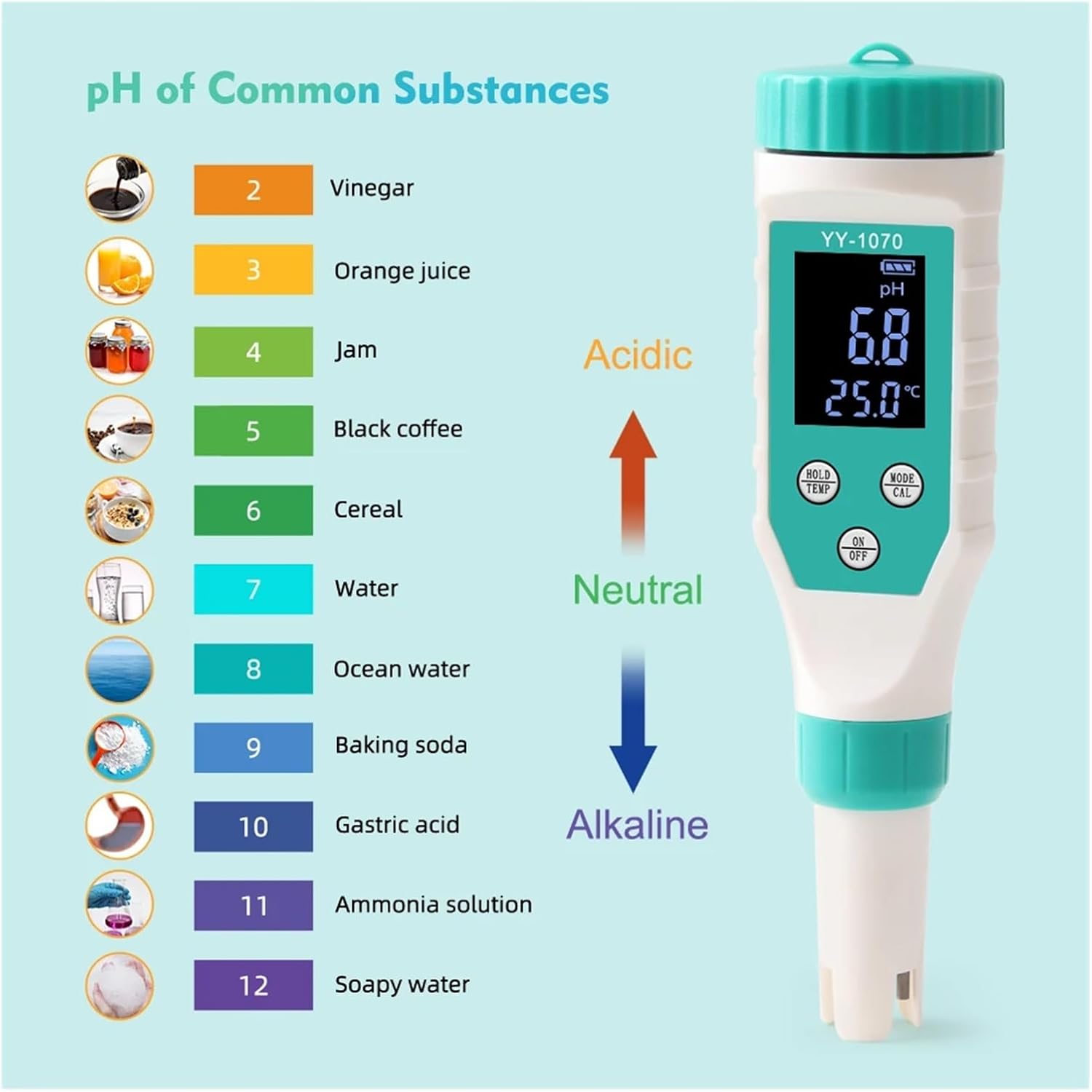 Soil Meters, 7 in 1 Swimming Pool Chlorine PH Meter Professional Salt/ORP/TDS/EC/FAC Tester Spa Hot Spring CL Water Quality Analyzer