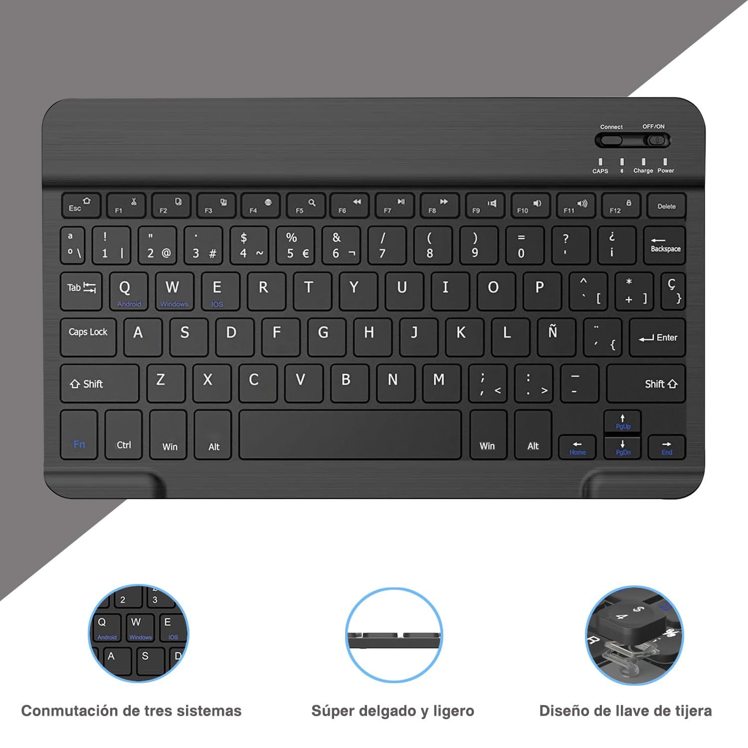 Funda con Teclado iPad 9/8 /7 generacion 10.2”/Air 3 10.5"/Pro 10.5”, Español Ñ QWERTY Bluetooth Desmontable, Funda Teclado para iPad 10.2 9th Gen 2021/ 8th 2020/ 7th 2019, Negro