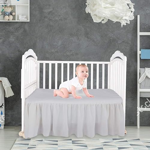 Miniatura 2 de Falda de cama para cuna infantil con volantes y esquinas divididas, 100% algodón, para guardería, cuna infantil, falda de cama de cuna para bebés,