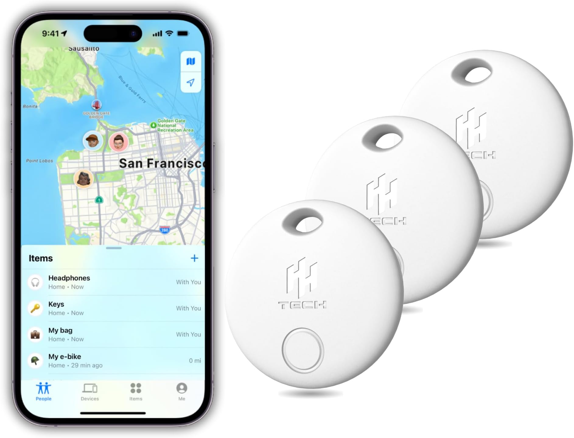 HH-Tech Smart Tag LITE (Pack 3) For Apple iOS Devices, Smart Tracker, Item Finder, Replaceable Battery, Easily Track Your Wallet, Bag, Suitcase, and More Worldwide with Apple Find My App