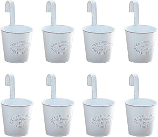 BFYDOAA 8 peças de vasos de flores pendurados em ferro de metal, vasos de jardim, baldes pendurados para pendurar para varanda, cerca, jardim, pátio, parede, ambientes internos e externos
