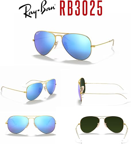Miniatura 6 de Ray-Ban RB3025 - Lentes de sol de aviador de metal para hombre y mujer + paquete con kit de cuidado de gafas iWear de diseñador