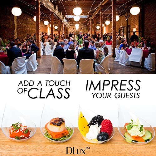 Dlux 100 4-In Tear Drop Mini Appetizer Plates, Reusable Clear Plastic Spoons - Desserts And Appetizers Dishes Serving Plate - Asian Spoon Set, Small Catering Dessert Tasting Cups - With Recipe Ebook #TOP5