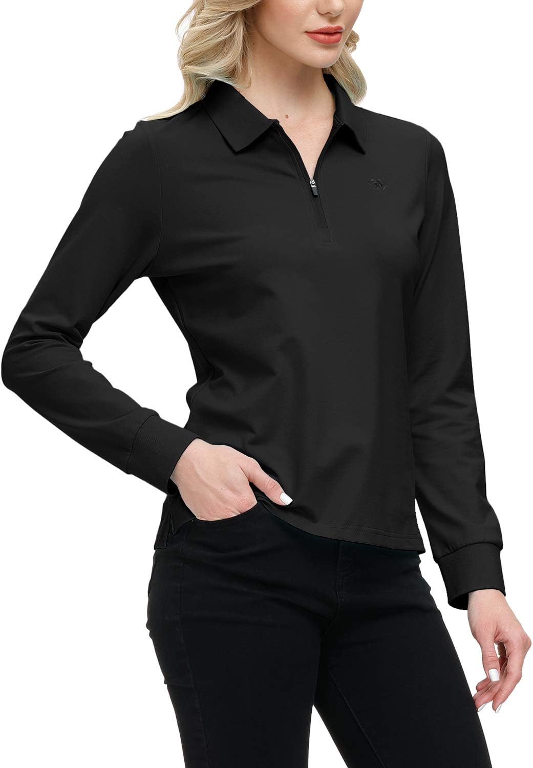 JINSHI Women's Golf Polo Shirt Long Sleeves Zip Up Sport Active Shirts Quick Dry Athletic T-Shirt Casual Tennis Tops Slim Fit - Image 3