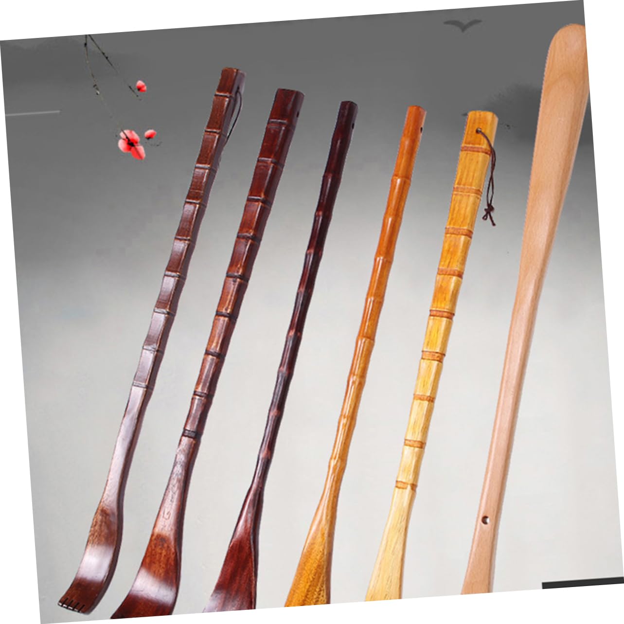 minkissy 6 Piezas rascador terapéutico de espalda masajeador para rascarse la espalda zuecos rascador de madera rascador de espalda mango largo herramienta embudo Bambú rojo