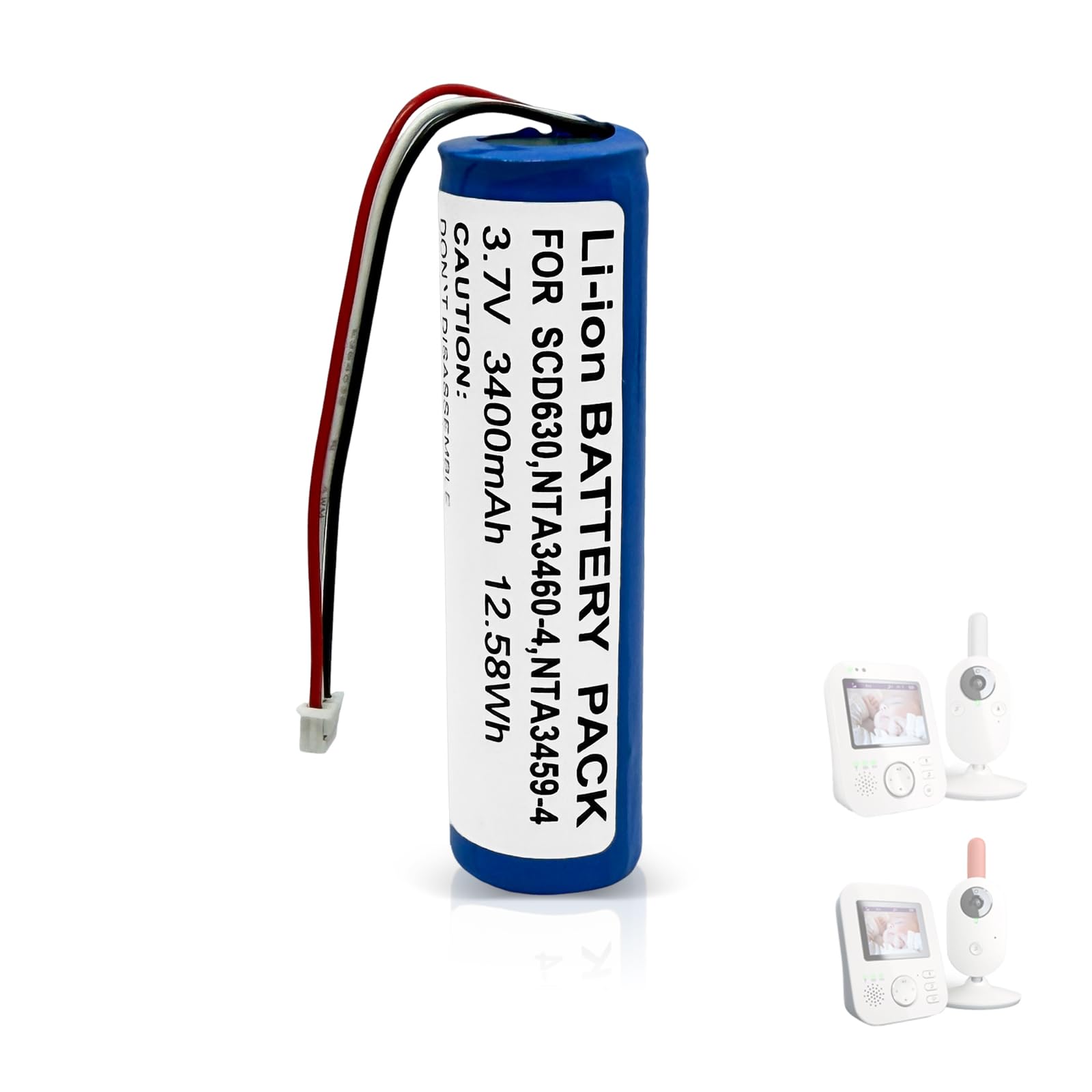 Batterie compatible avec les babyphone Philips Avent SCD620, SCD625, SCD630, SCD831, SCD833, SCD835, SCD841, SCD843, SCD845, etc. Remplace les modèles Philips NTA3460-4, NTA3459-4, 1S1PBL188. 65 à 2