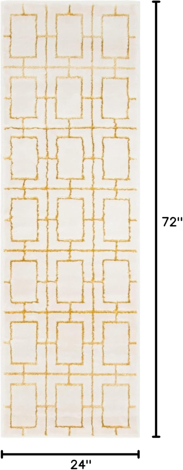 Rugs.com Marilyn Monroe™ Glam Trellis Collection Rug – 6 Ft Runner White Gold Medium Rug Perfect for Hallways, Entryways
