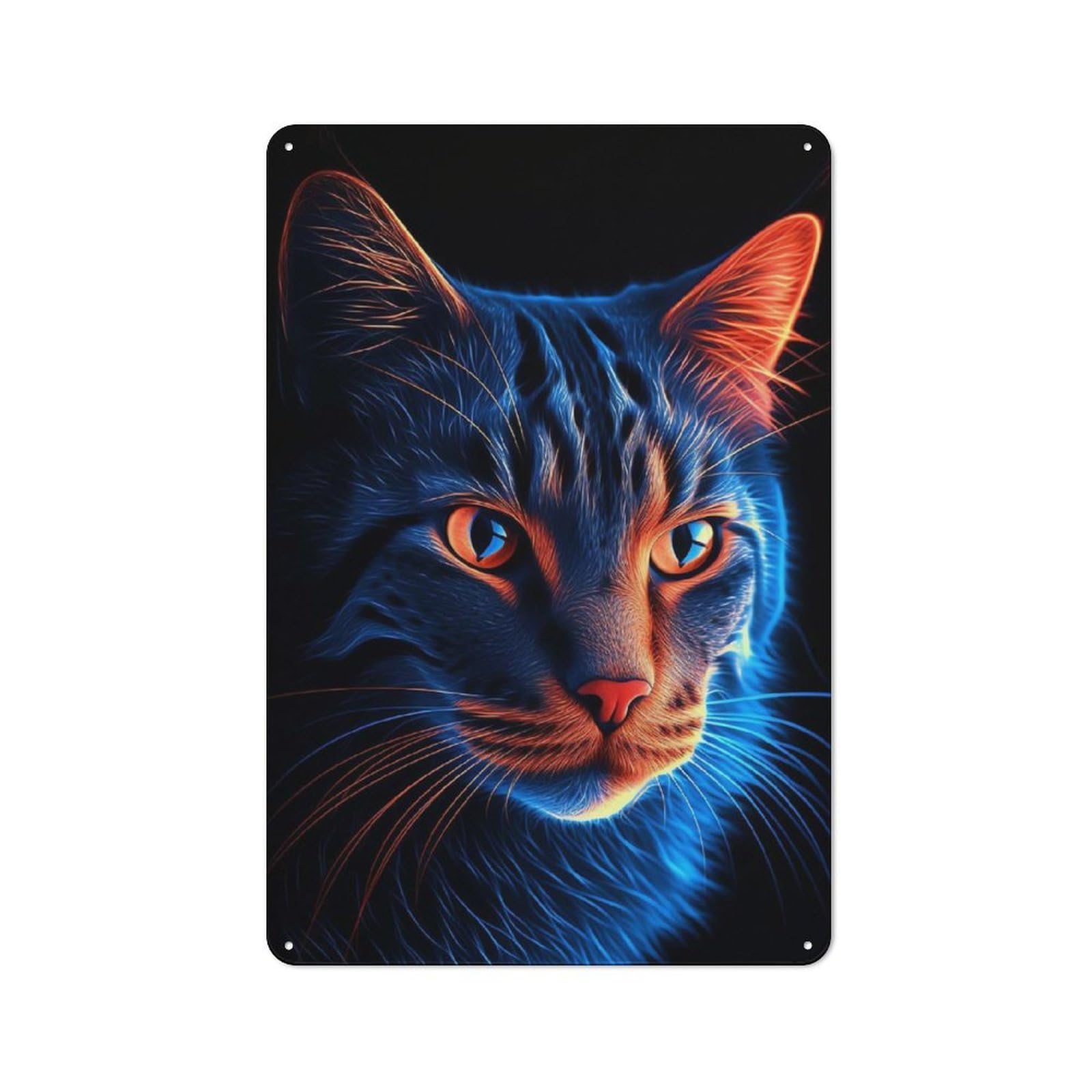Junmoney Style-11 Rustic Tin Sign 30X20cm Featuring Aesthetic Neon Cat For Garage Or Workshop, For Garage, Workshop And Man Cave Decoration