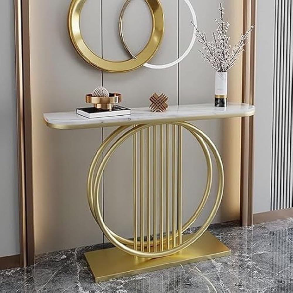 LIVINGLOOM Ironwood End Table Living Room Modern Slate Console Table Luxury Hallway Narrow Side Table Entrance Coffee Table (Golden White)