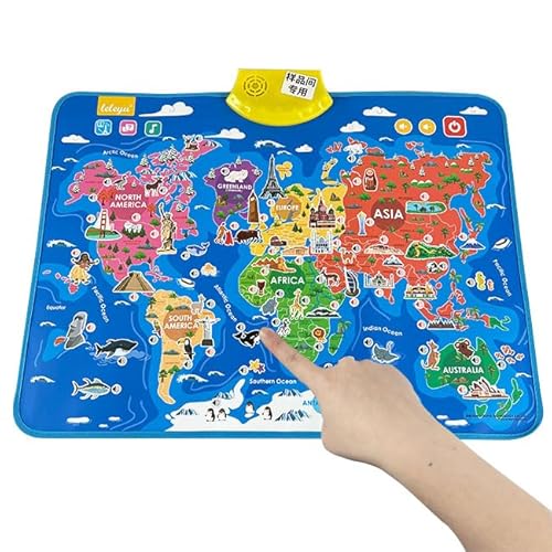 ED-Lumos Educational Talking Wall Chart Englische Weltkarte für Kinder Interaktives Musikplakat mit Worten Tiere Sehenswürdigkeiten Montessori Geschenke für Kleinkinder Vorschulkinder 2-4