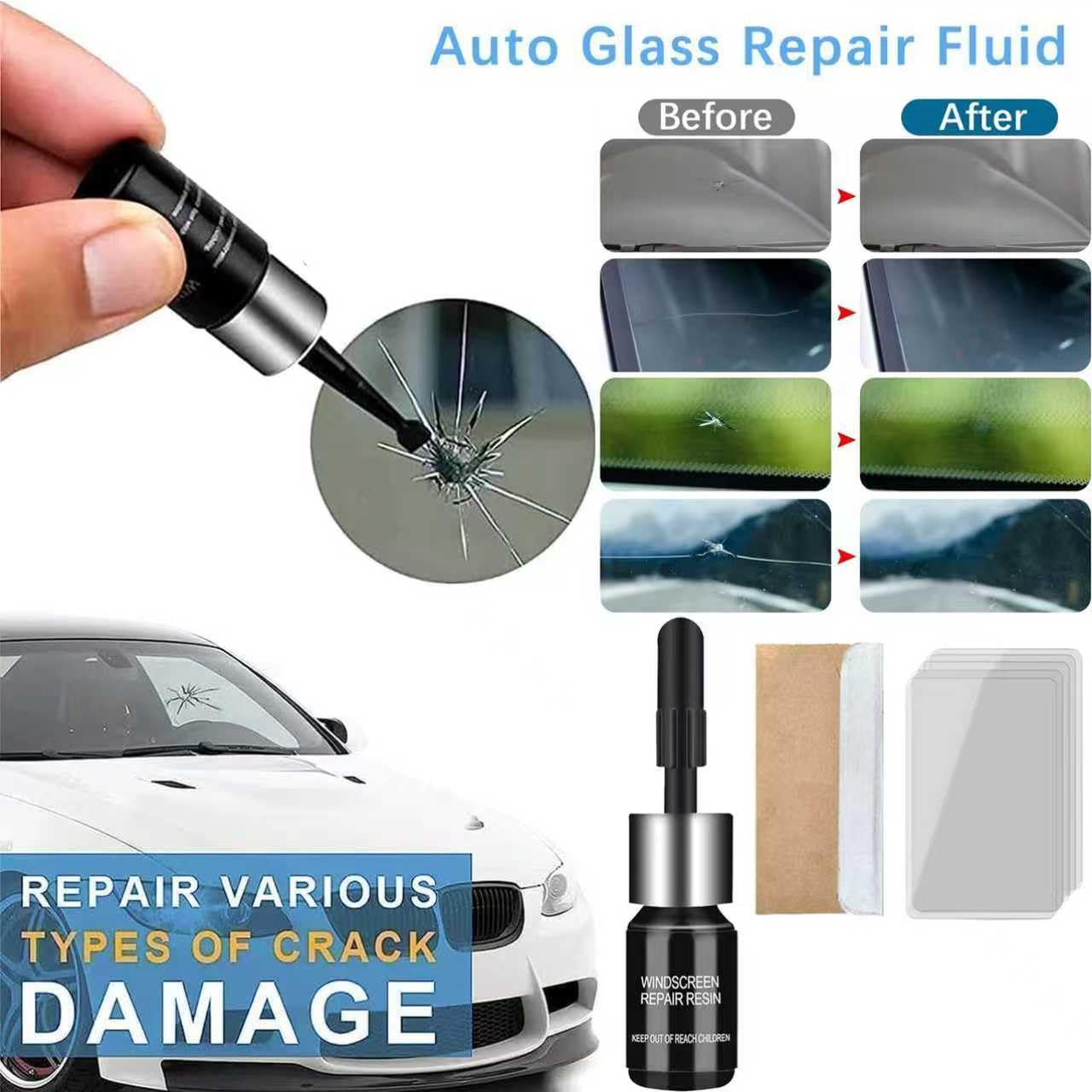 Kit Riparazione Parabrezza Auto,Kit Ripara Vetro Auto,Ripara Vetro,per Riparare Le Incrinature,Scheggiature,Fessure e Graffi