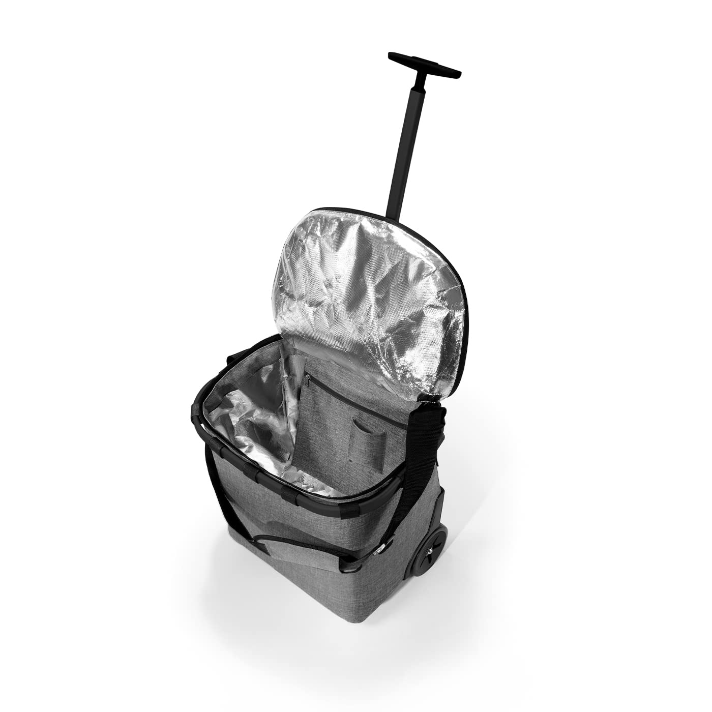 reisenthel carrycruiser iso Twist Silver - Tragbarer und verschließbarer Einkaufstrolley mit Kühlfunktion, stabilem Aluminiumrahmen, Schultergurt und herausnehmbarer Netz-Innentasche