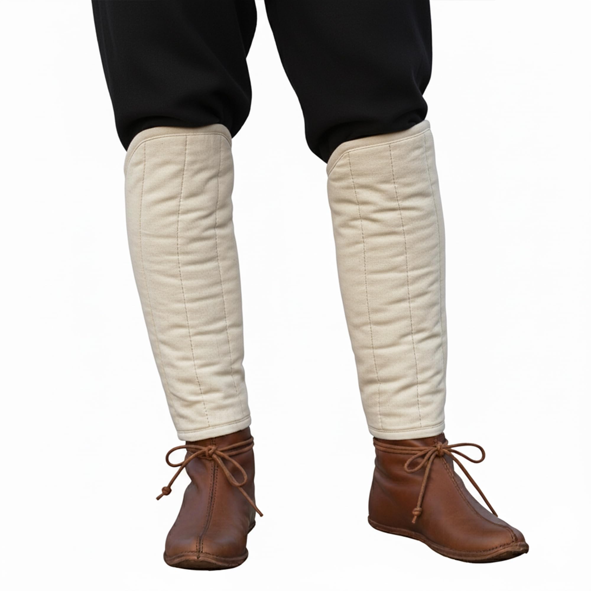 Lord of Battles Medieval Padded Greaves Handmade Canvas Cotton Adjustable Fabric Cords Historical Padded Clothing