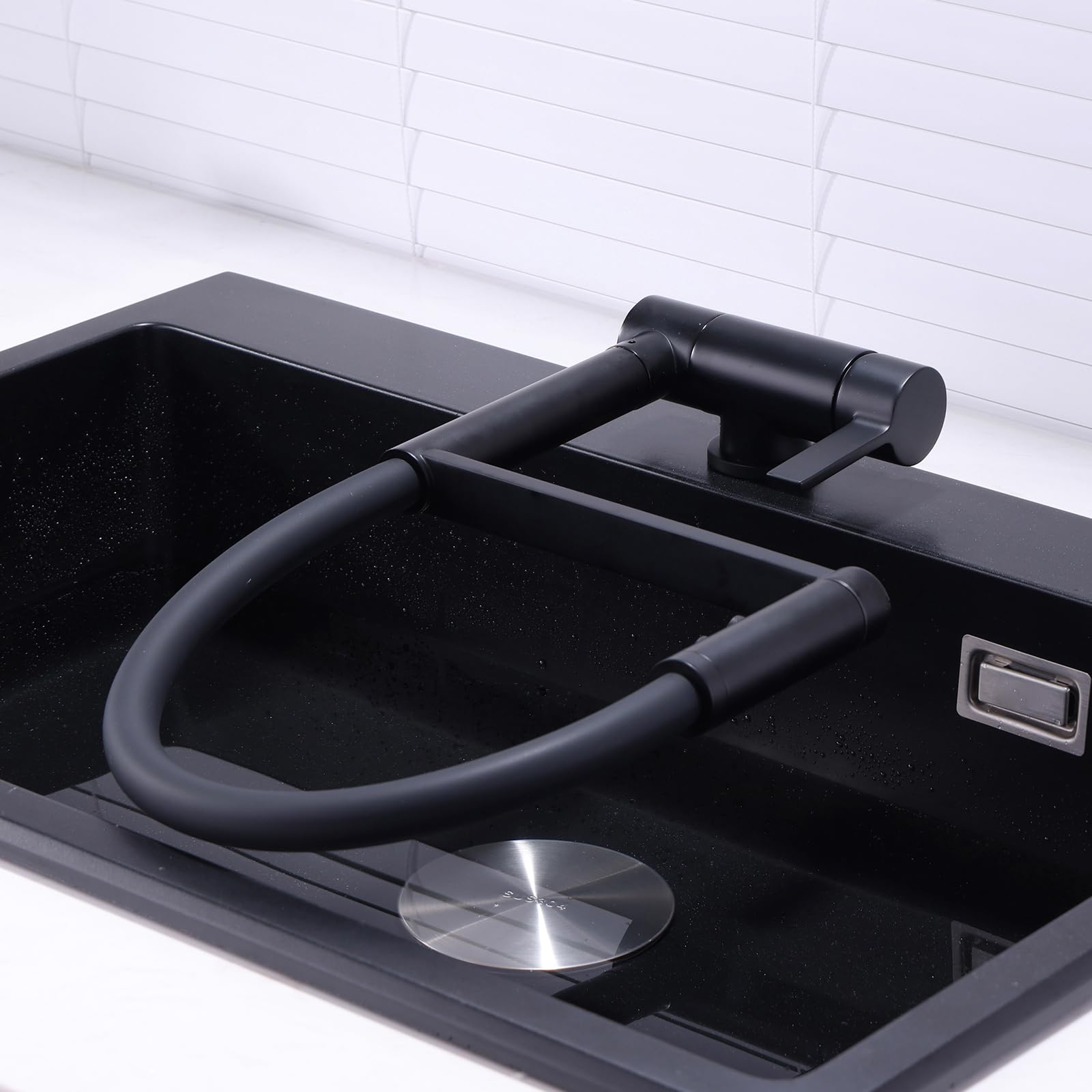 Grifo Cocina Abatible Negro Grifo de Cocina Fregadero Monomando Extraible Giratorio 360° Grifo Flexible Cocina