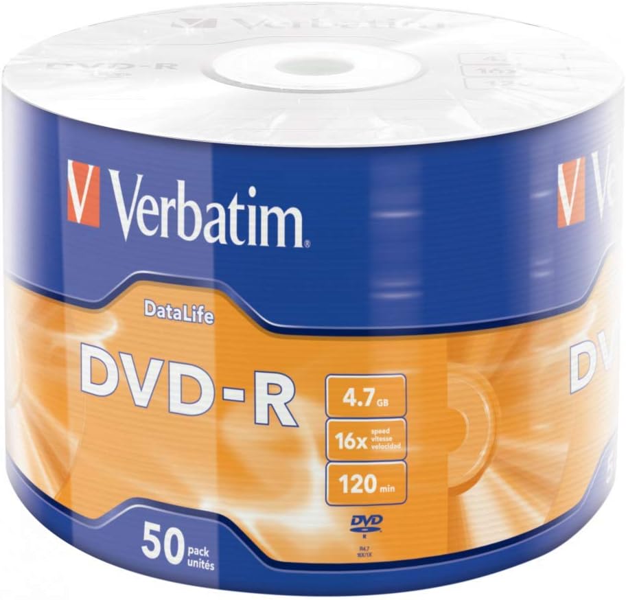 DVD-R 16x, DataLife Matt Silver 4.7GB, Pack of 50, Writeable DVD Blanks with Hardcoat Scratch Guard, 16x Burning Speed