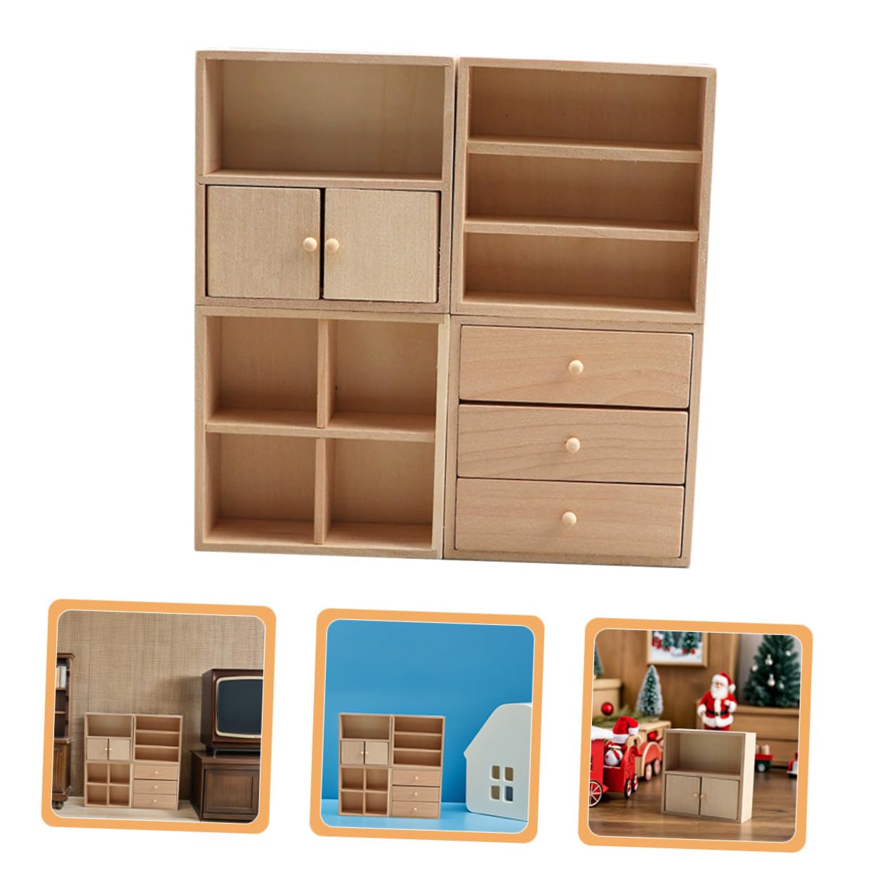 Estantería de Casa de Muñecas de Madera Beige 4 Piezas