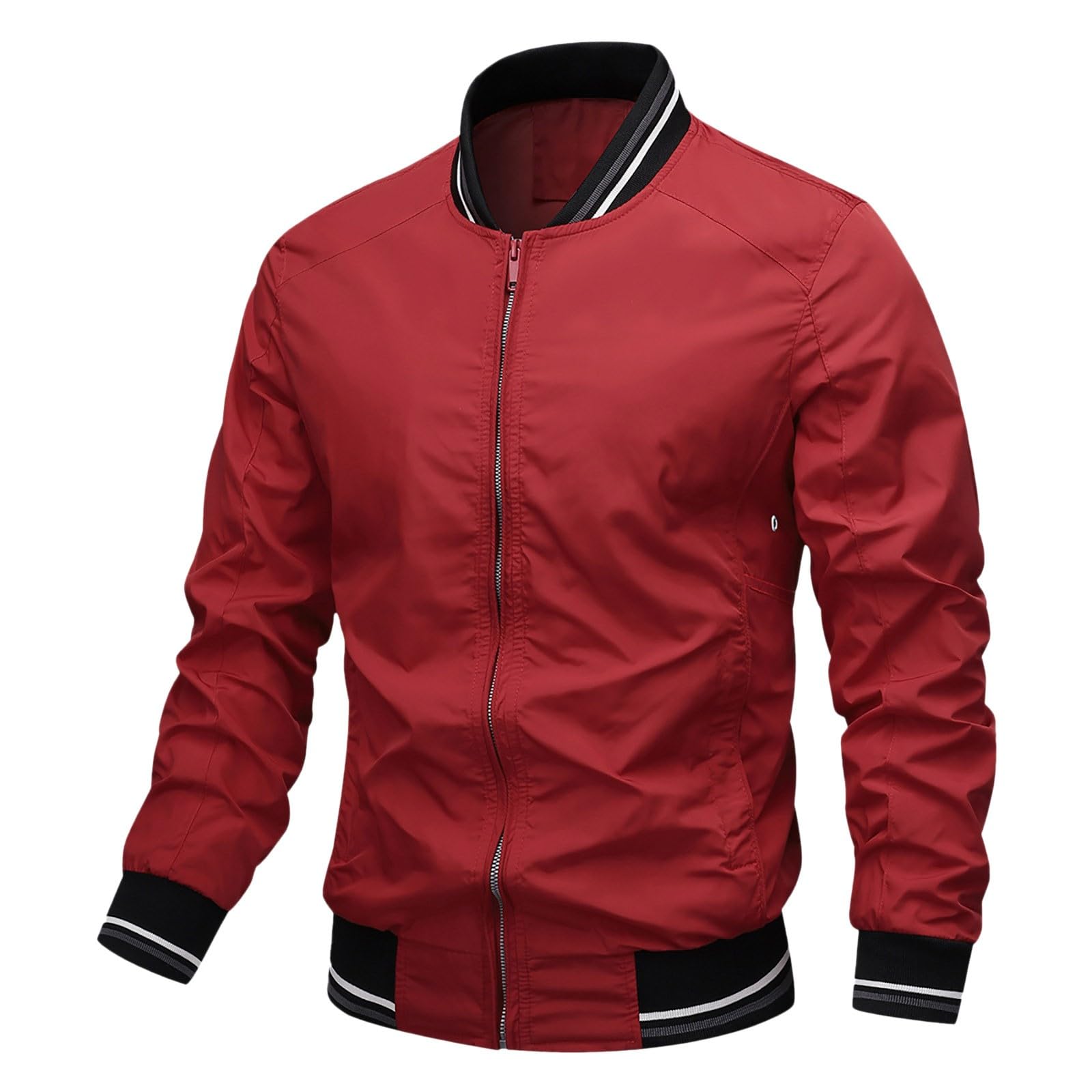 Blouson léger à col montant pour homme - Veste bomber avec poche - Veste de loisirs fine - Veste de sport pour l'extérieur et le printemps - Veste d'été à manches longues