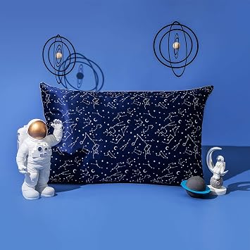 THXSILK Silk Pillowcase for Hair and Skin, 100% Mulberry Silk with Hidden Zipper, 19 Momme Soft and Smooth Constellation, Twin